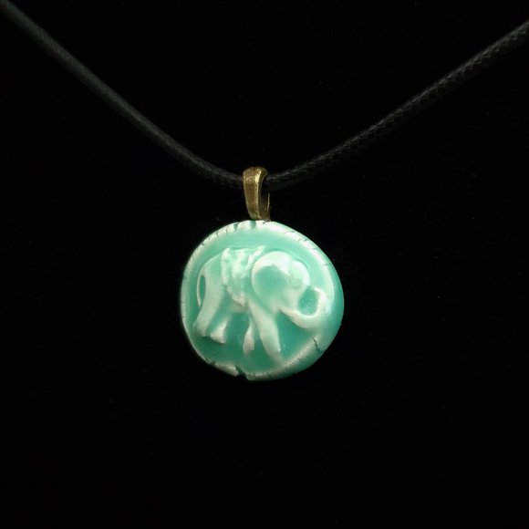 Handmade Ceramic Aqua Green Elephant Pendant Necklace - Picture 2 of 12